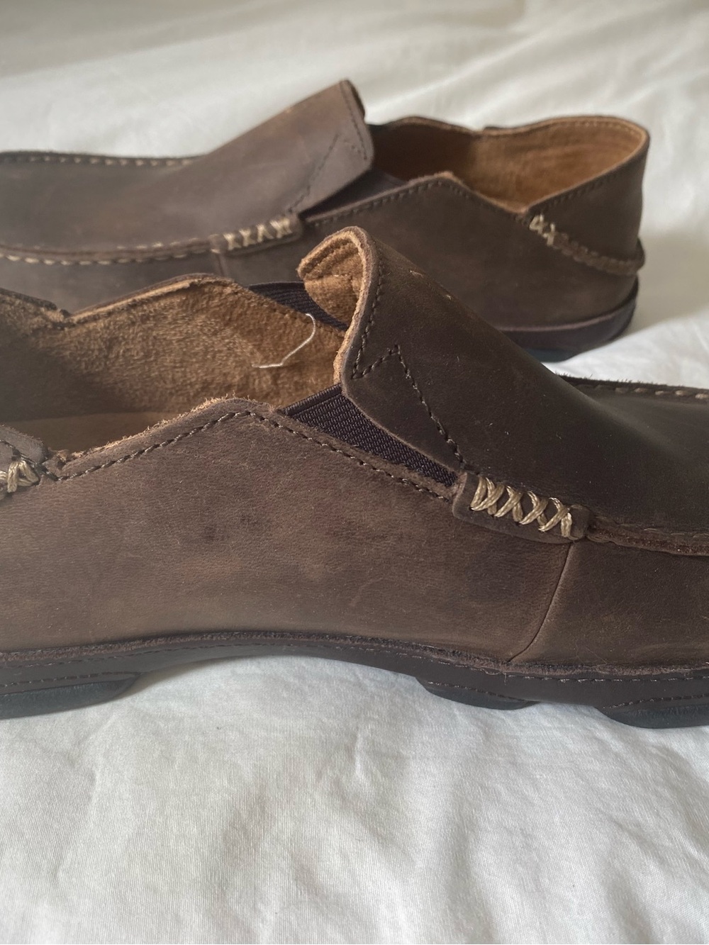 OluKai Dark Brown Leather Slip-On Loafers - Picture 6 of 8